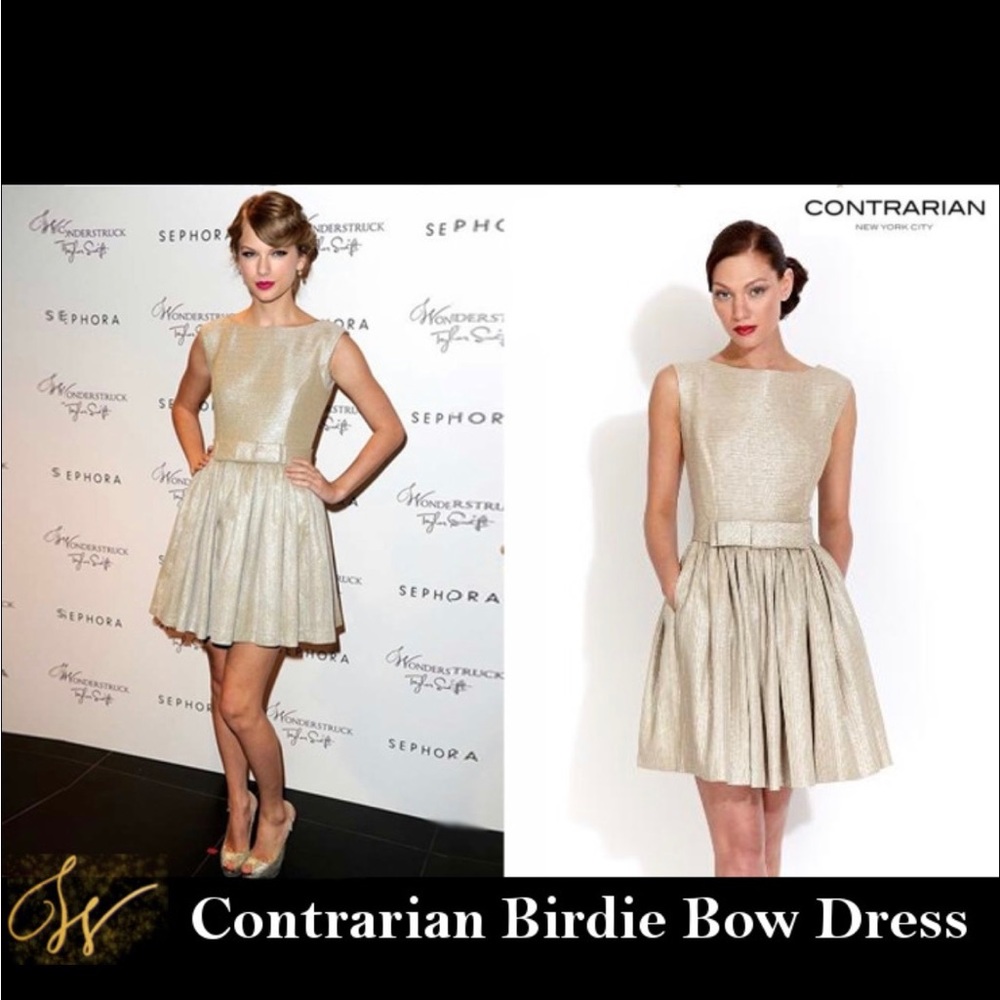 Contrarian Birdie Bow Dress Gold size 4